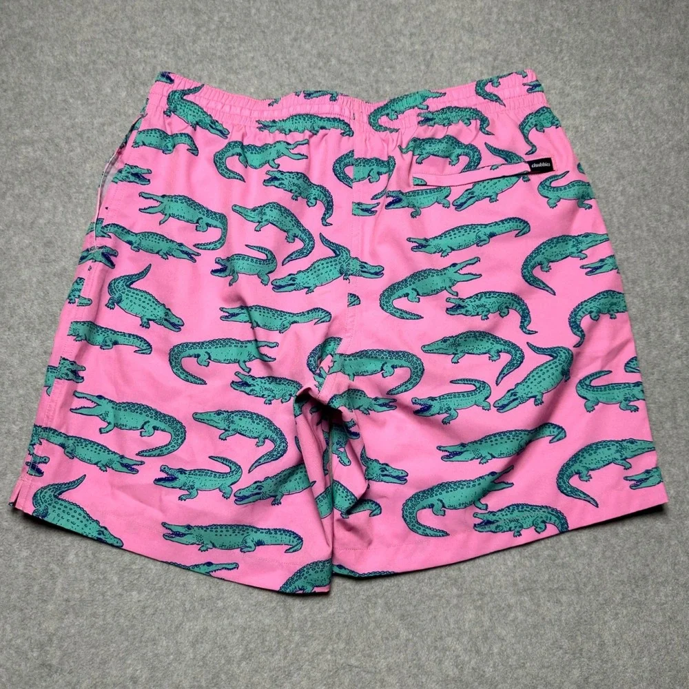 Chubbies Mens Pink Alligator Print Swim Trunks 7 Inch Inseam XL Casual Beachwear
